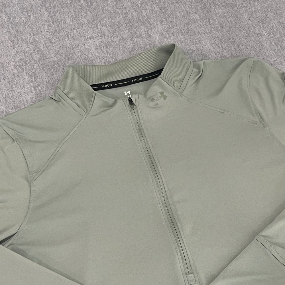Under Armour Run Womens Large Sage Green Half Zip Pullover Thumbhole Running Top